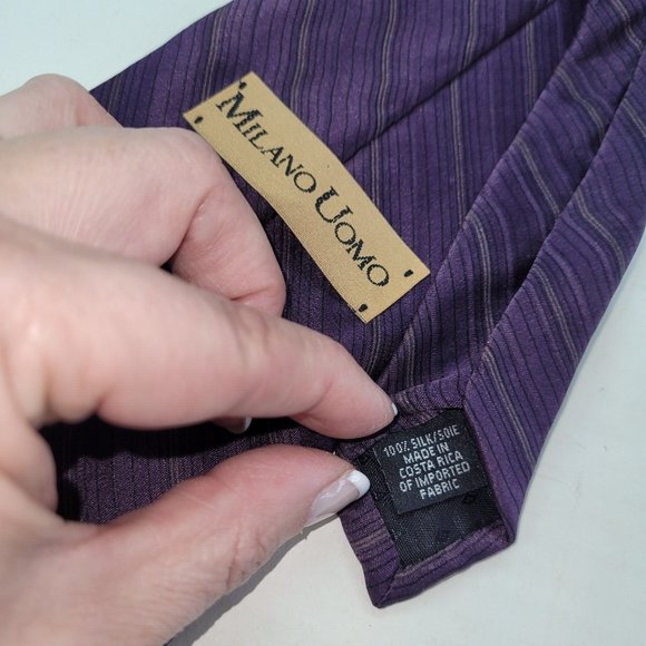 Milano Uomo Tie Men Silk Striped Purple Handmade‎ Costa Rica Office Preppy - Picture 4 of 7